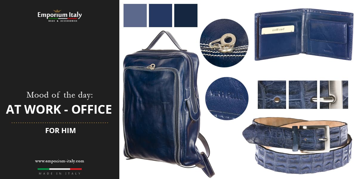 Moodboard: to work for him – backpack, wallet, belt