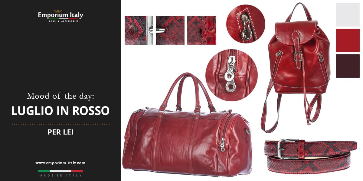 Moodboard: Luglio in rosso per lei: borsone, zaino e cintura in vera pelle