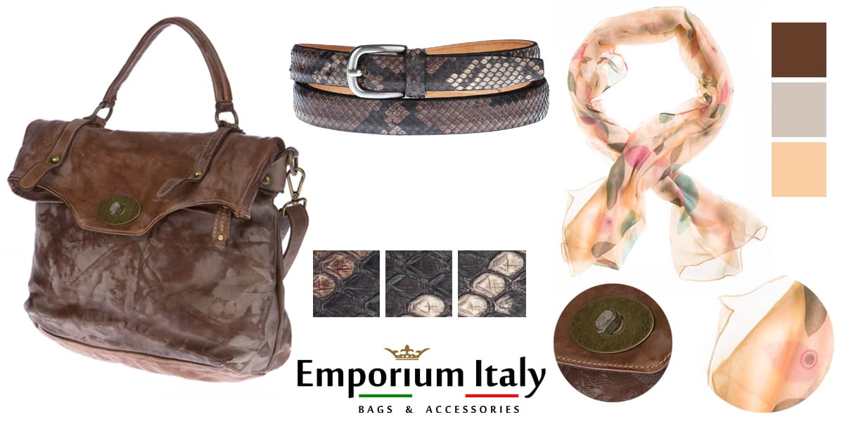 Moodboard: Passione Marrone - Borsa in pelle, cintura in pitone e foulard
