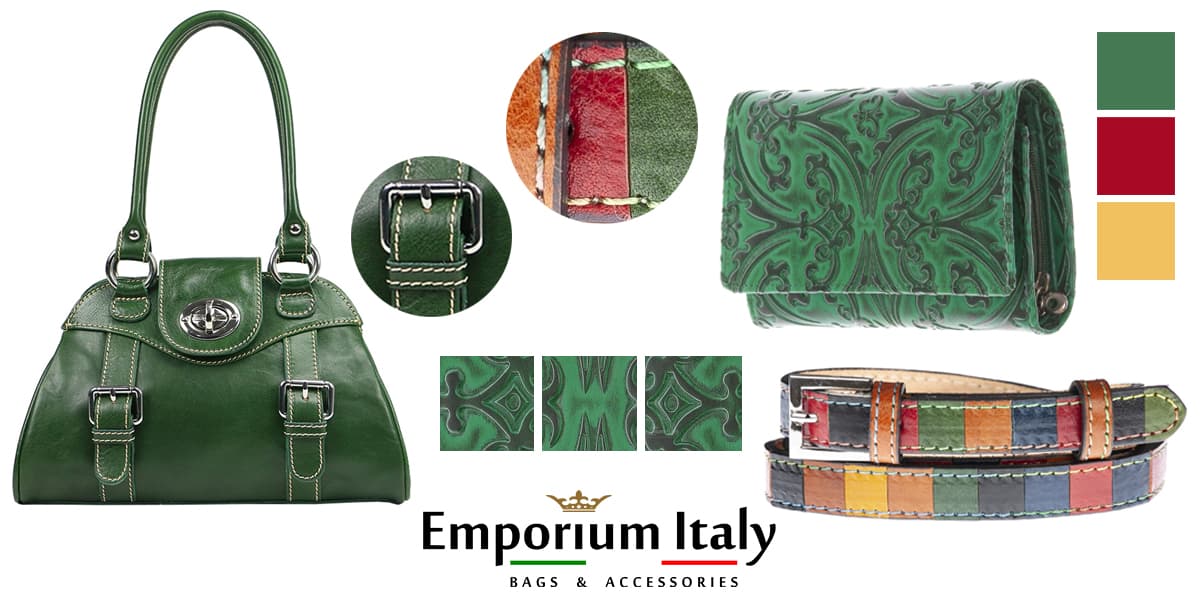 Moodboard: Verde primavera, borsa e cintura in pelle e portafoglio in cuoio