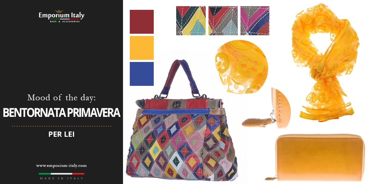 Moodboard: primavera per lei - Borsa, portafoglio e foulard multicolor