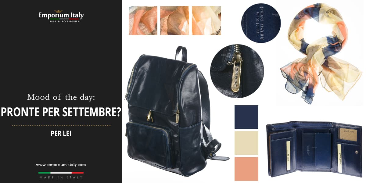 Moodboard: pronte per Settembre?: borsa zaino e portafoglio in vera pelle in blu