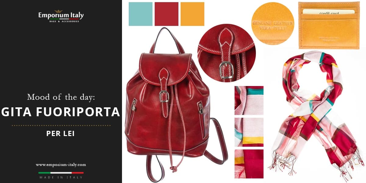 Moodboard: gita fuori porta per lei - zaino da donna, portatessere e sciarpa