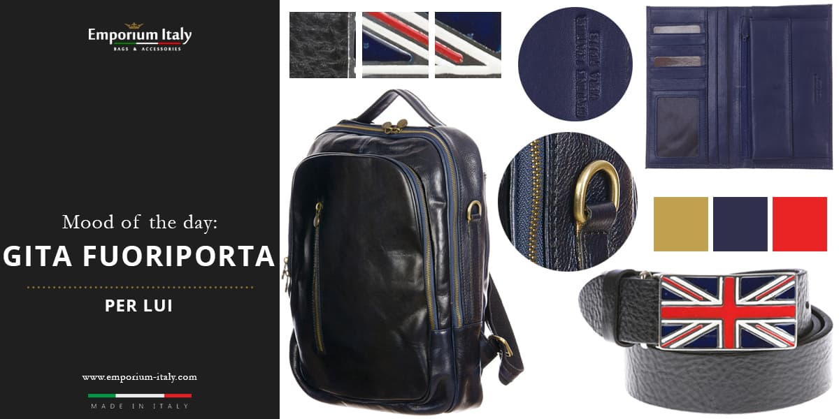 Moodboard: gita fuori porta per lui - borsa zaino, portafoglio e cintura