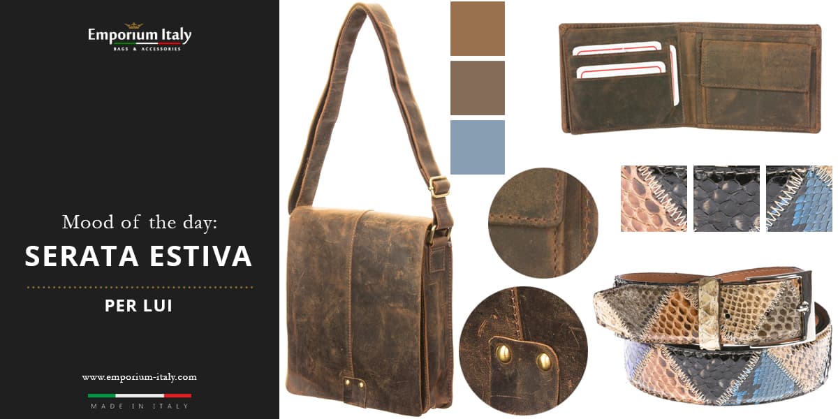 Moodboard: serata estiva per lui - borsa, portafoglio e cintura
