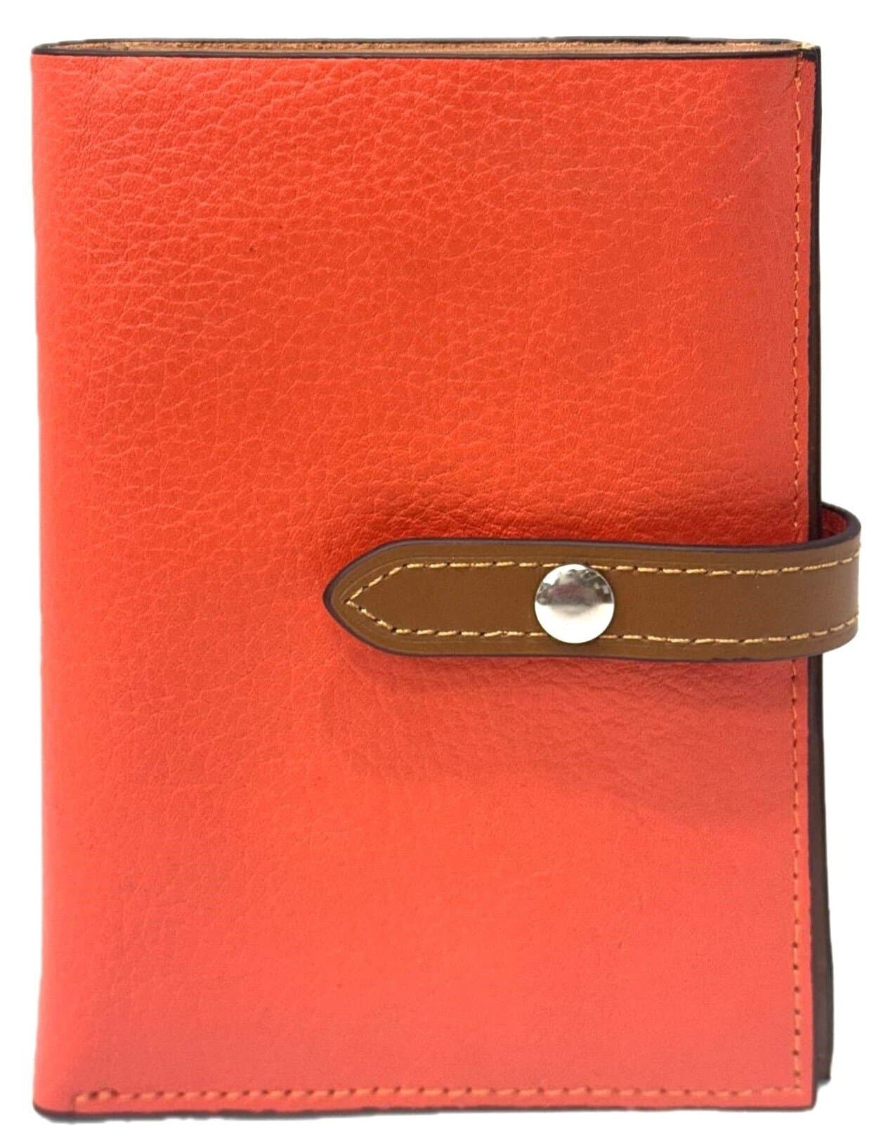 ABELIA MINI : portafoglio donna, pelle morbida, super sottile, colore : ARANCIO / MARRONE, Made in Italy.