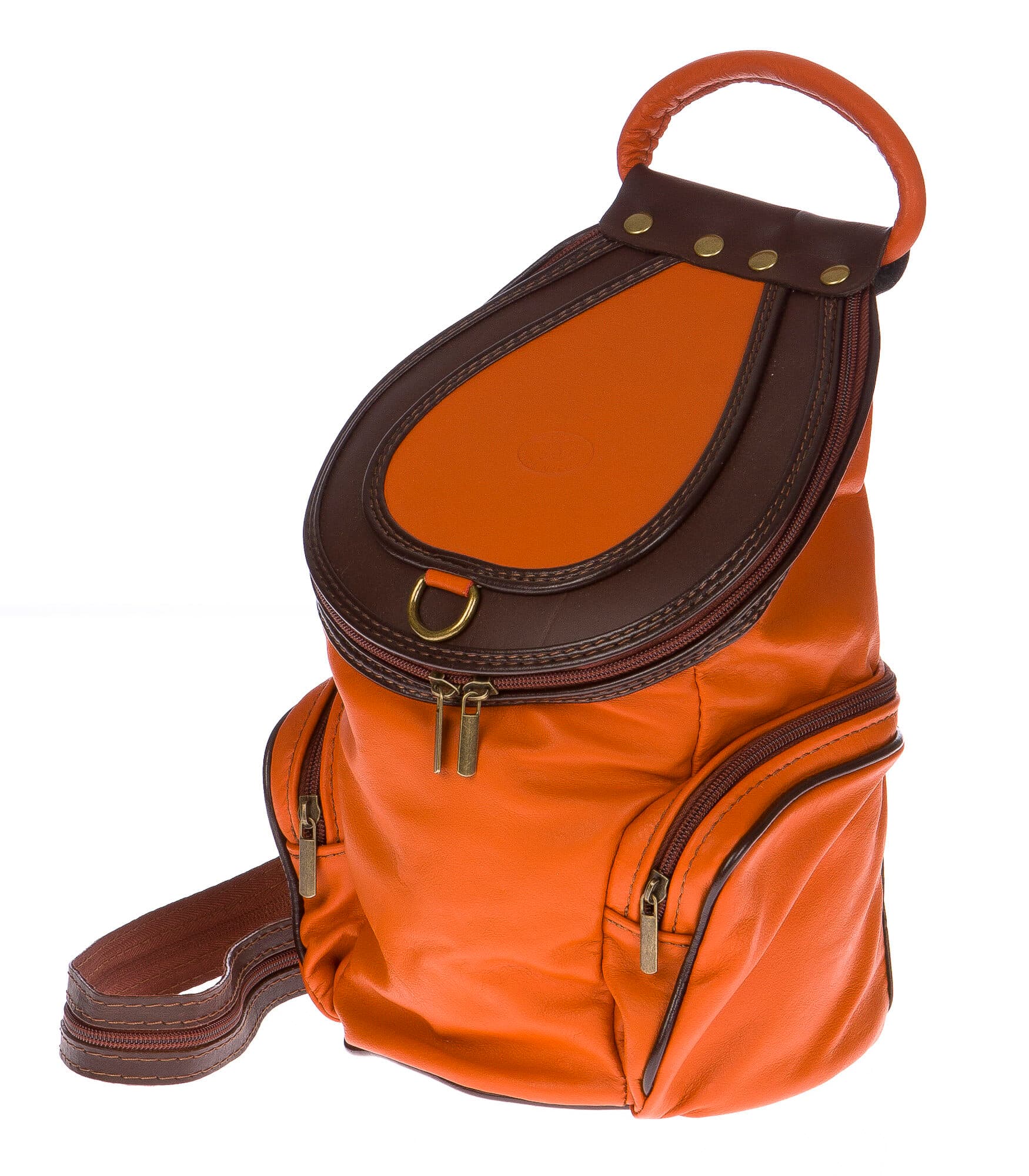 Borsa zaino donna in vera pelle CHIAROSCURO mod. MONTE HALLA maxi colore ARANCIO Made in Italy.