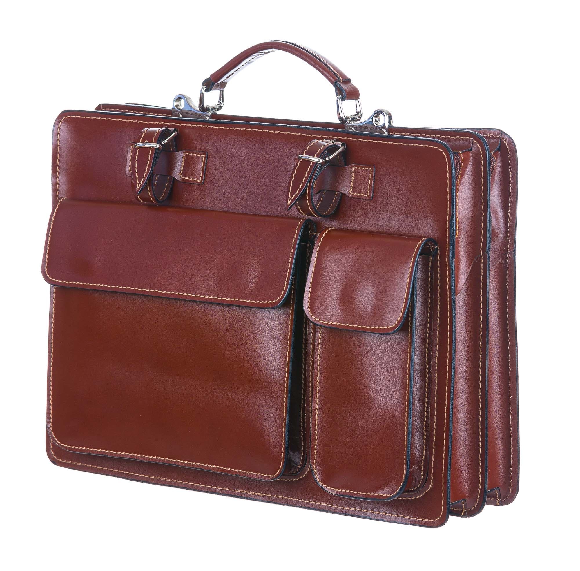 Cartella ufficio / lavoro in vera pelle, mod. ALEX maxi, colore MARRONE, con tracolla, CHIAROSCURO, Made in Italy adatta a computer Pc portatile 13/14 pollici, brochure grandi, cartelle e fogli formato A4