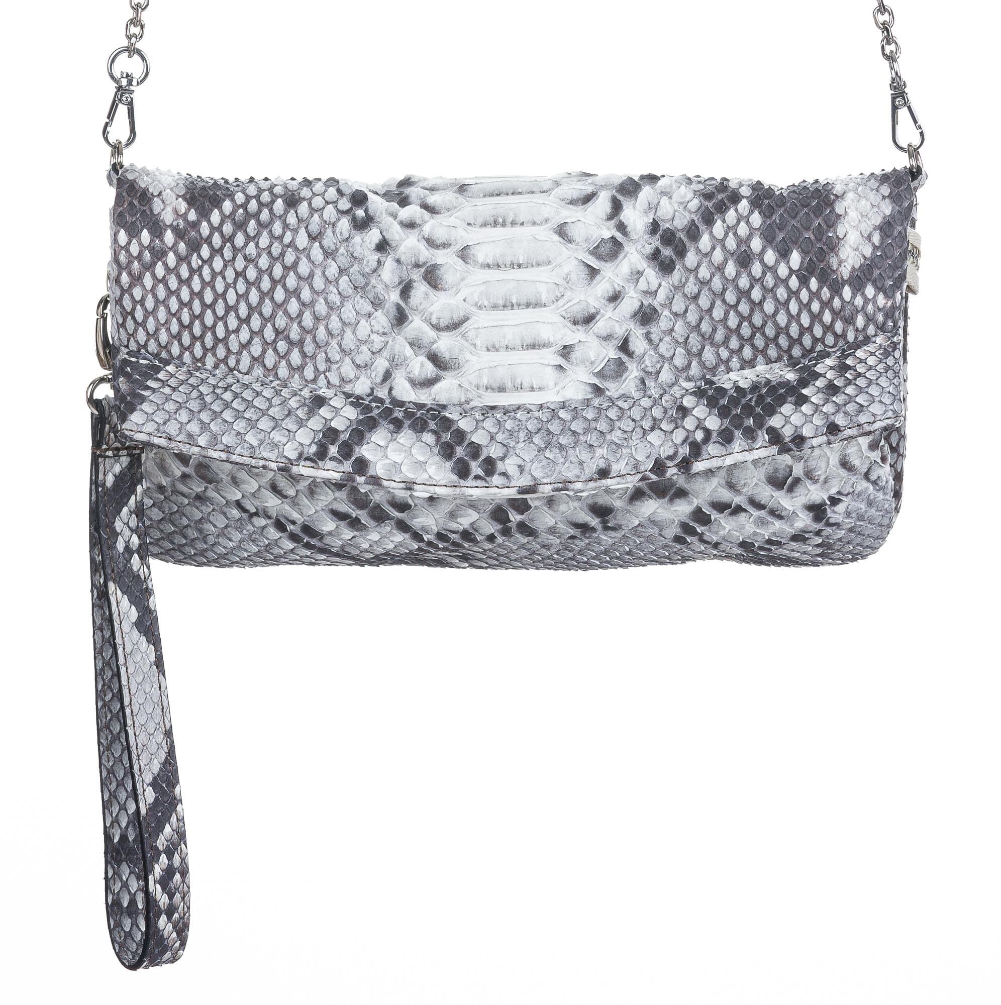 Borsa donna in vera pelle pitone SANTINI mod. MADY, colore ROCCIA, Made in Italy.