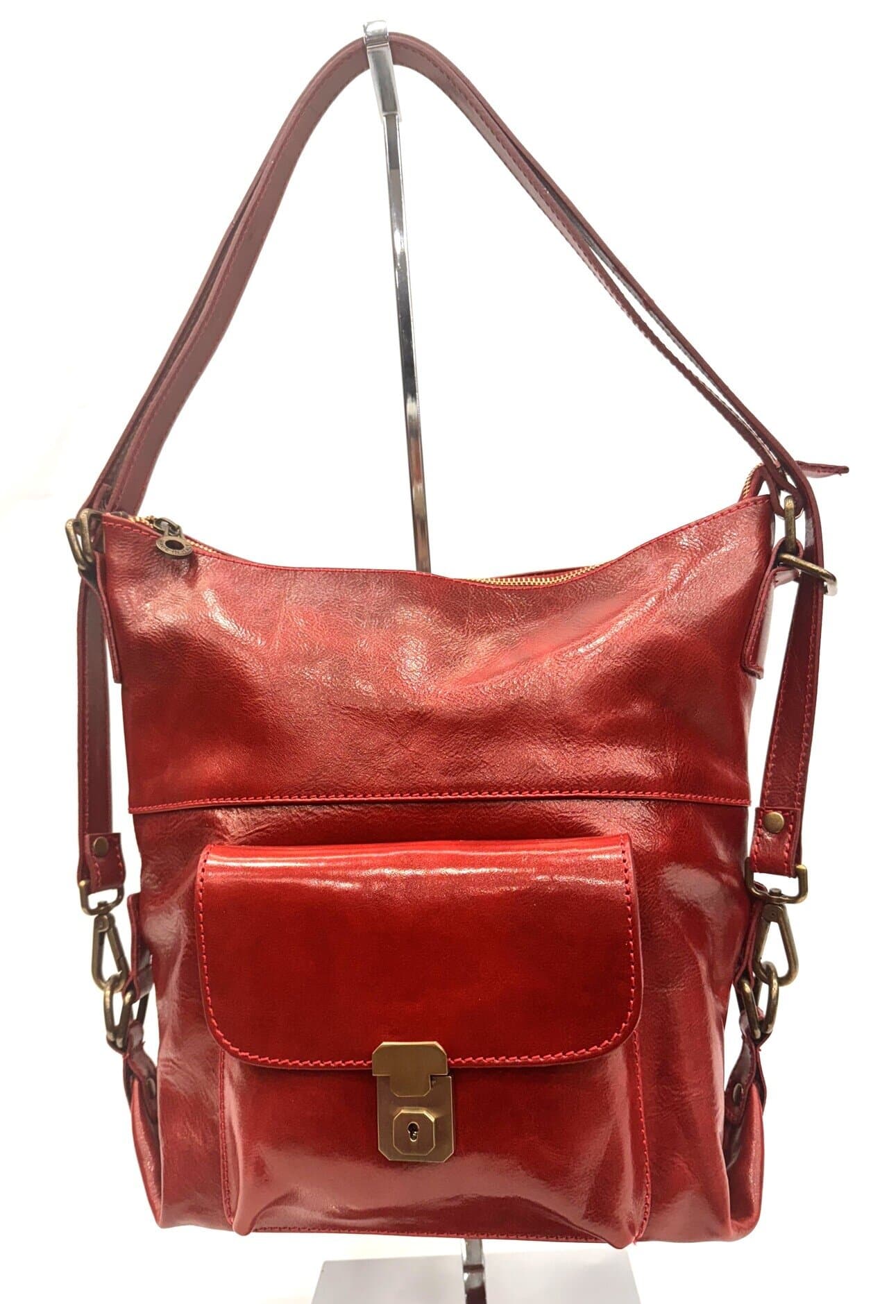 Borsa zaino donna in vera pelle CHIAROSCURO mod. MARTA, colore ROSSO, Made in Italy