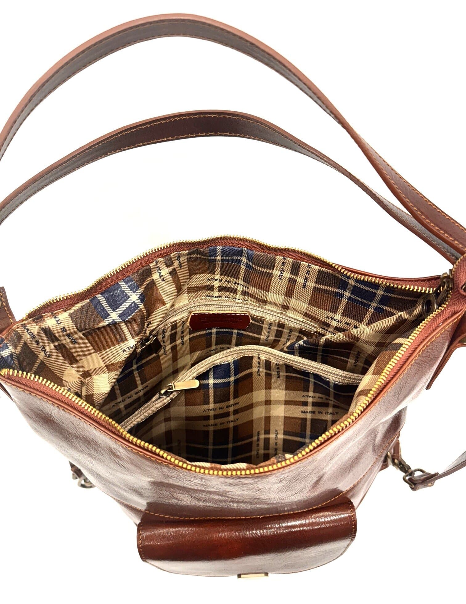 Borsa zaino donna in vera pelle CHIAROSCURO mod. MARTA, colore MARRONE, Made in Italy.