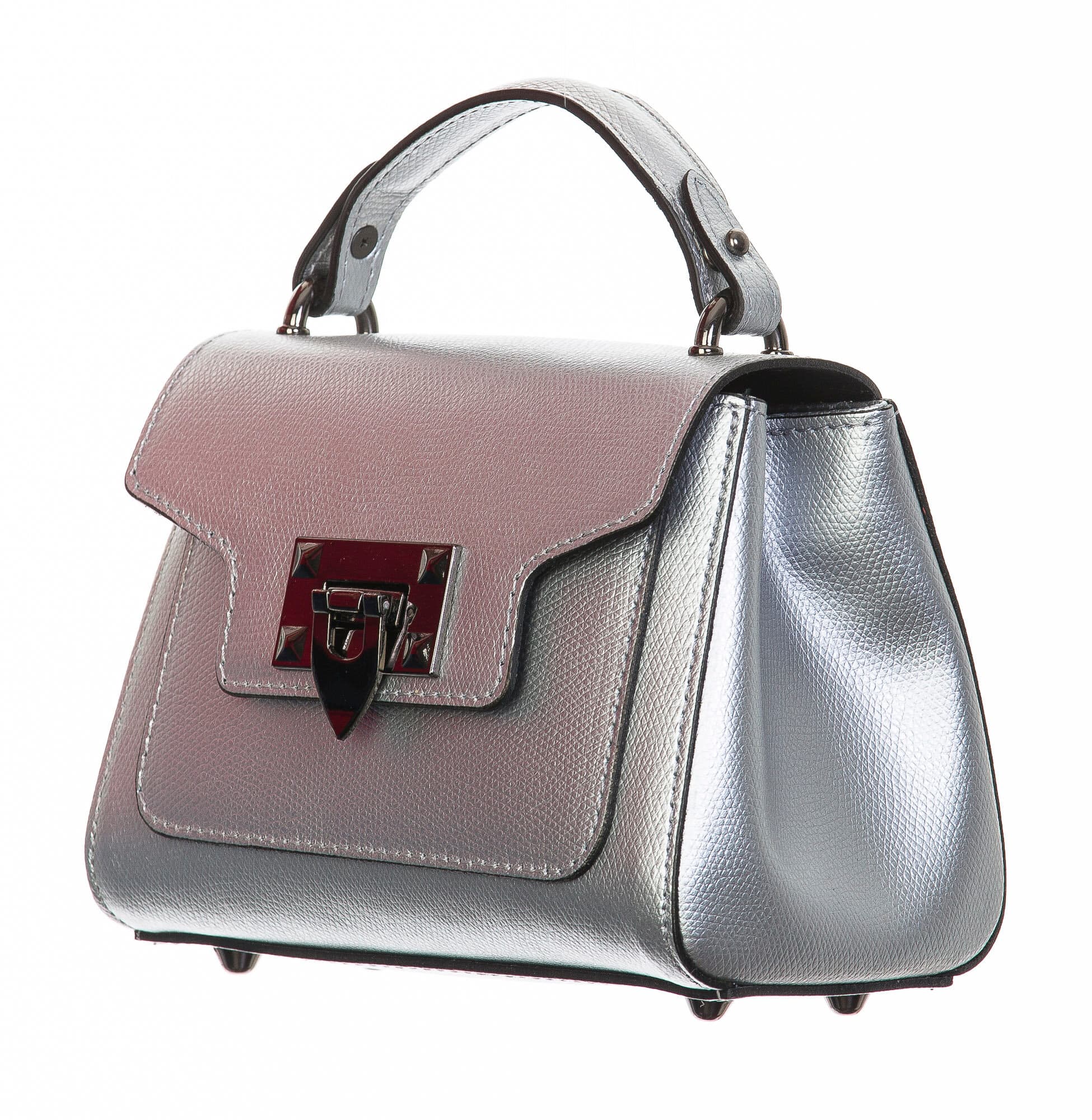Borsa donna in vera pelle, CHIARO SCURO, mod AGNES colore argento, Made in Italy.