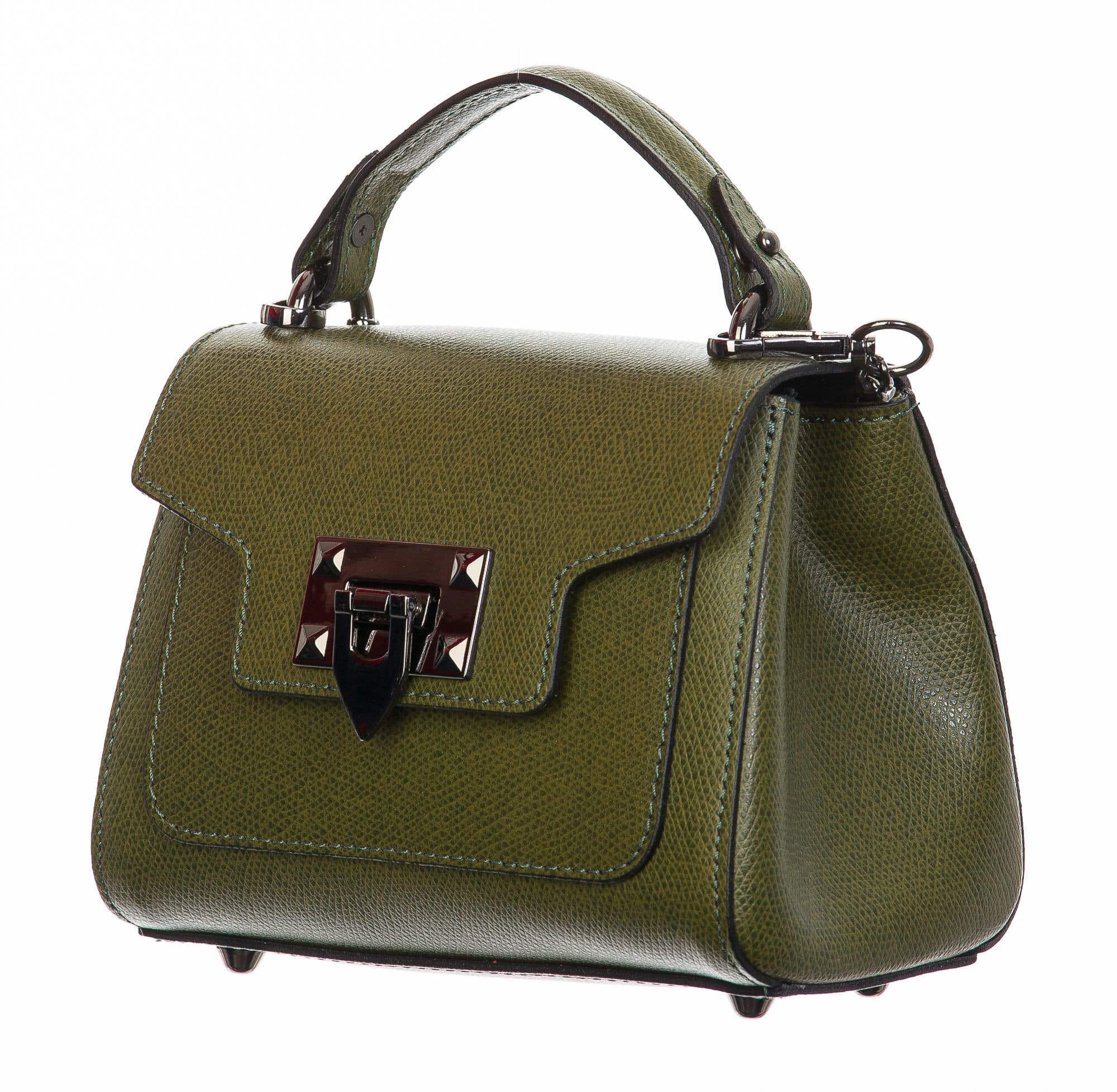 Borsa donna in vera pelle, CHIARO SCURO, mod AGNES colore verde petrolio, Made in Italy.