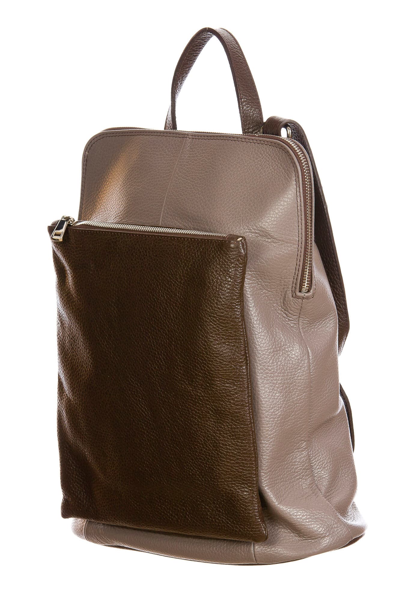 MONVISO : borsa - zaino donna, pelle morbida, colore: TAUPE / MARRONE, Made in Italy