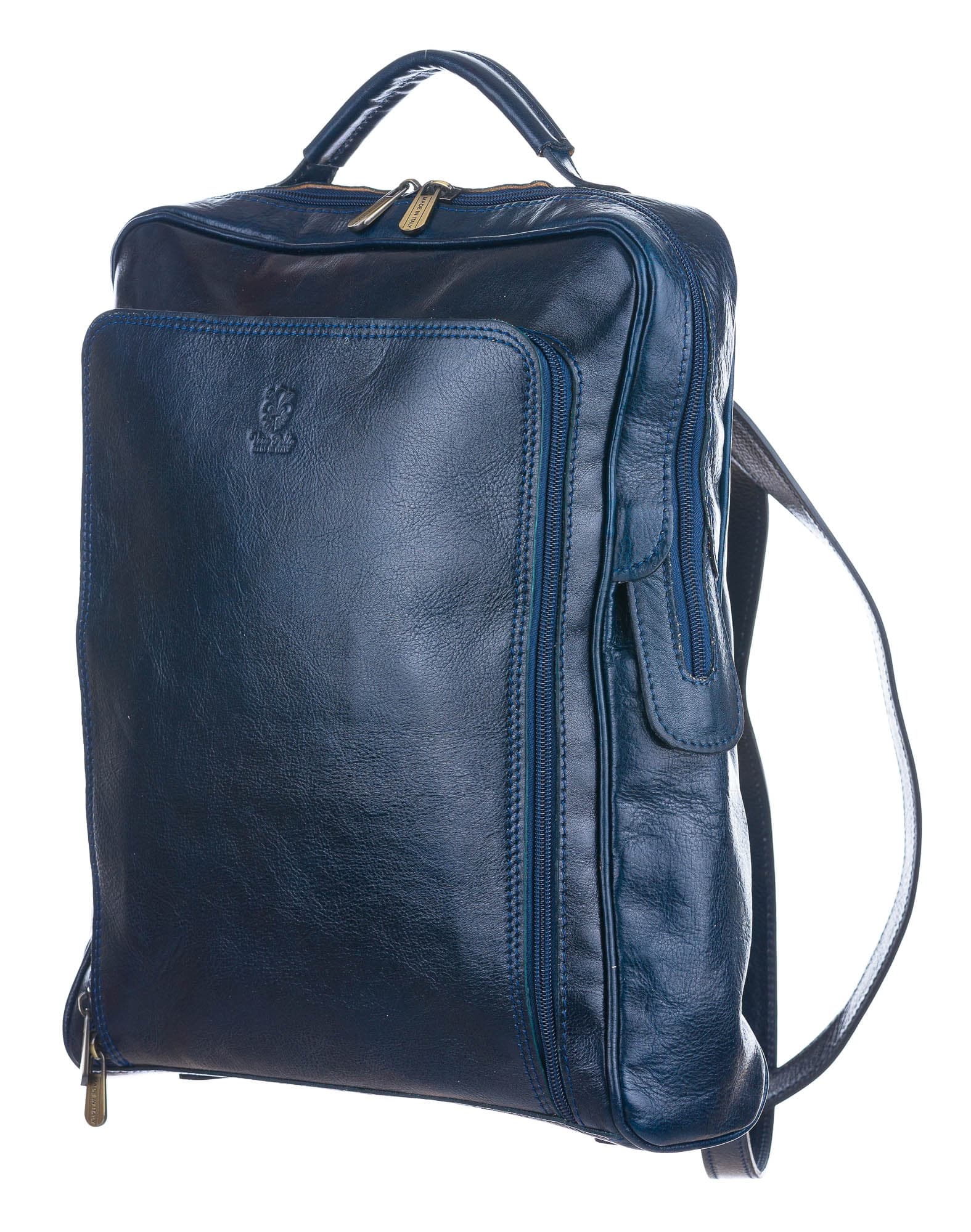 MONTE BIANCO MAXI: men's/women's backpack, genuine buffered leather, color : BLUE, Made in Italy