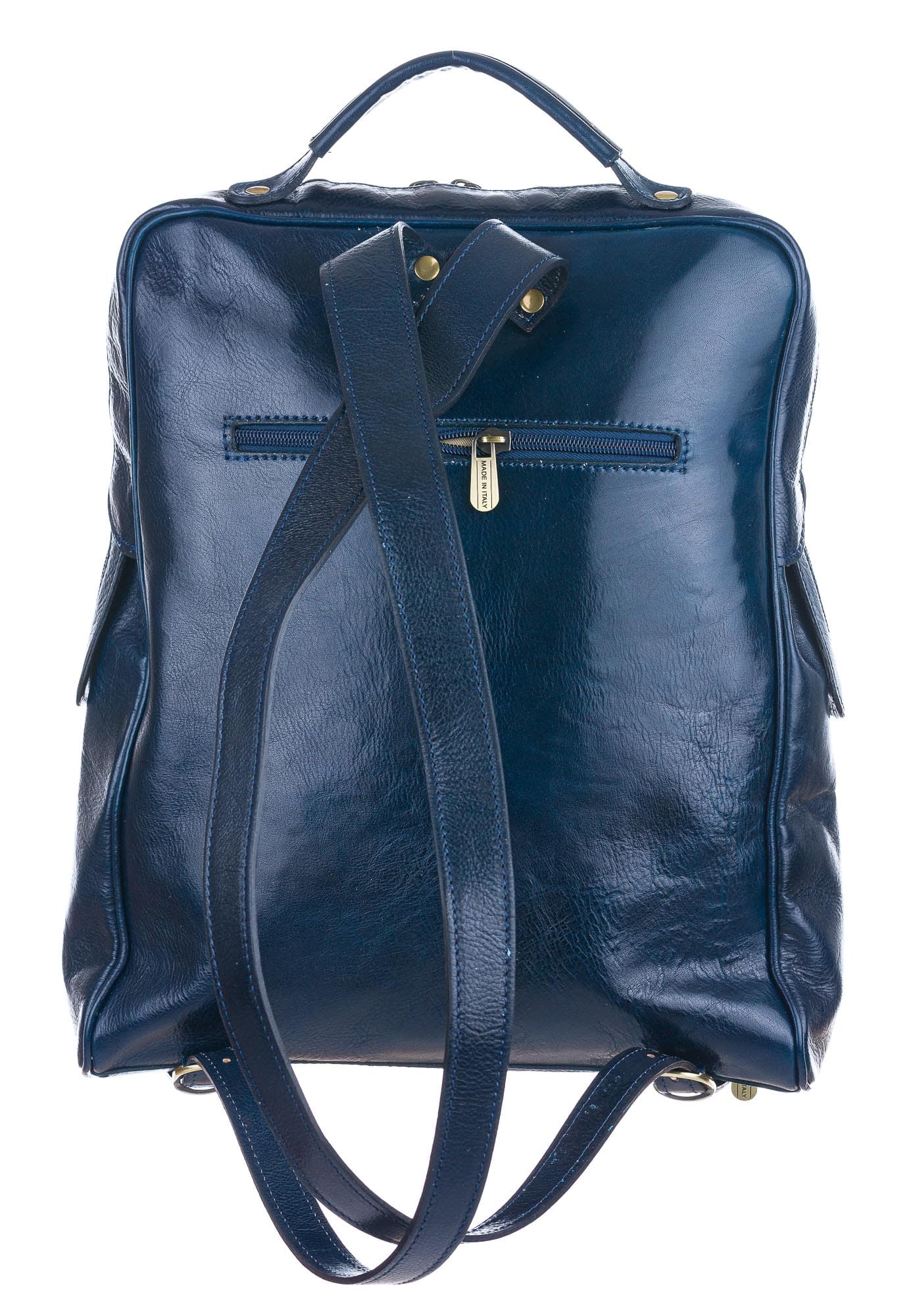MONTE BIANCO MAXI : zaino uomo / donna, vero cuoio, colore BLU, Made in Italy