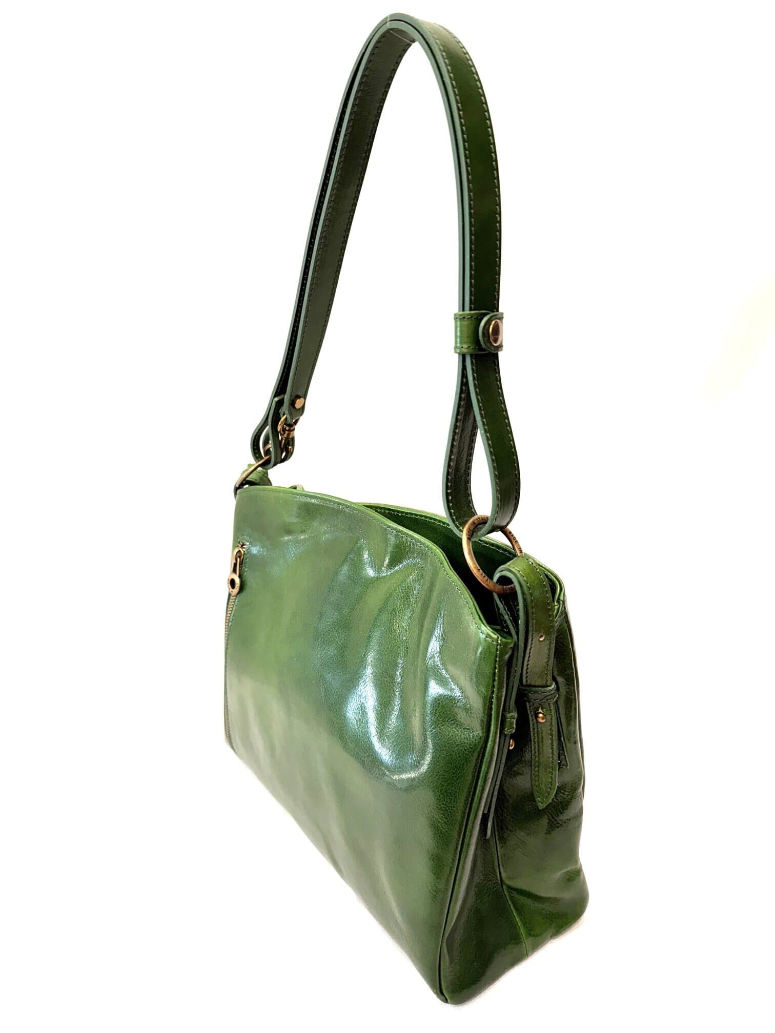 ORNELLA BIG: borsa donna a spalla in cuoio, colore : VERDE, Made in Italy