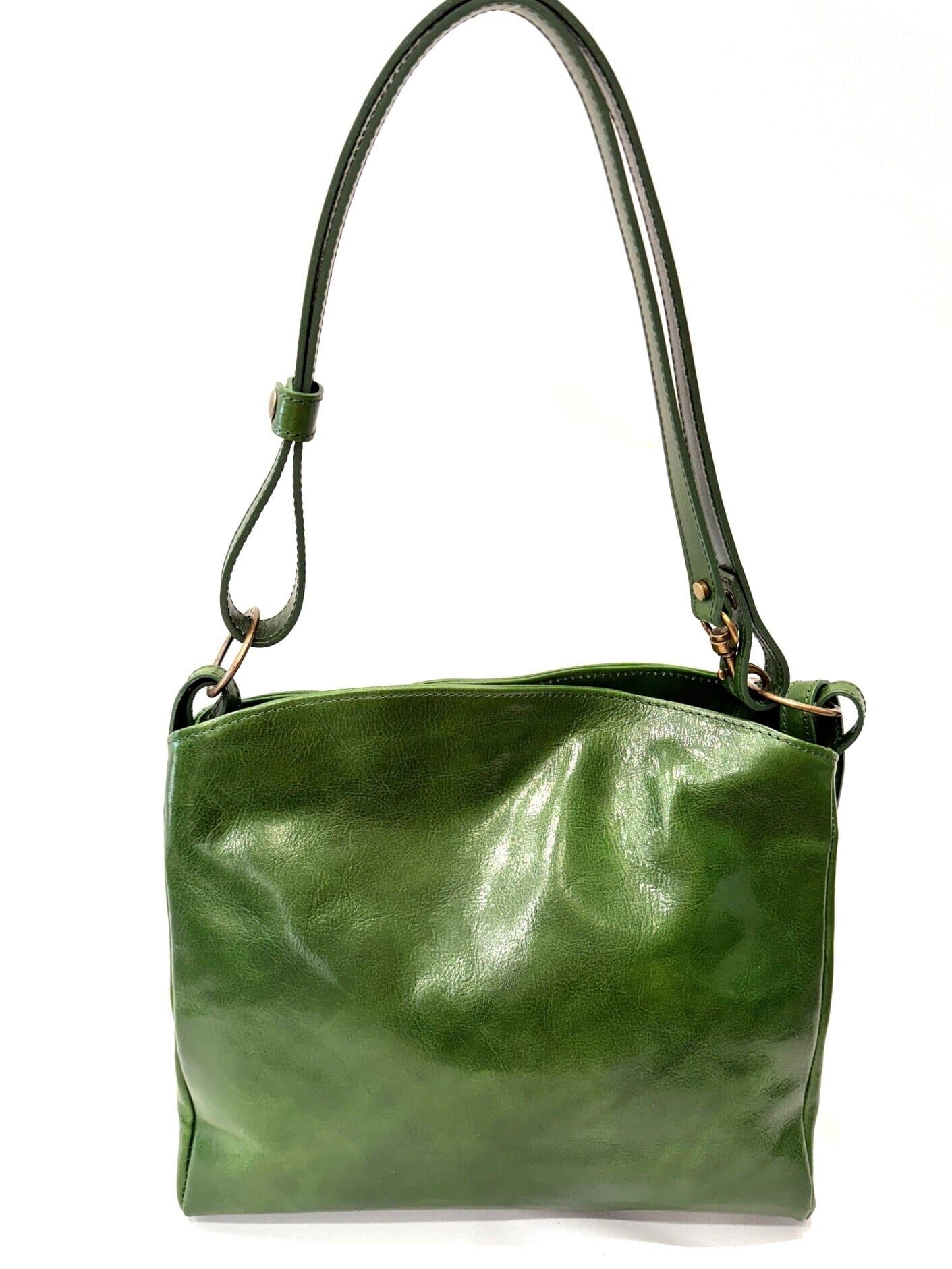 ORNELLA : borsa donna a spalla in cuoio, colore : VERDE, Made in Italy