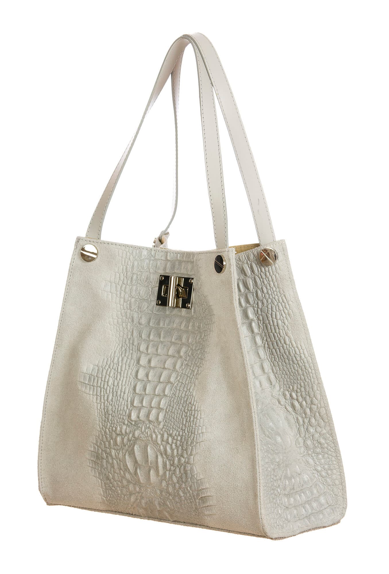 CORINNE: borsa donna a spalla, semirigida, pelle morbida, colore: GRIGIO CHIARO, Made in Italy (Borsa)