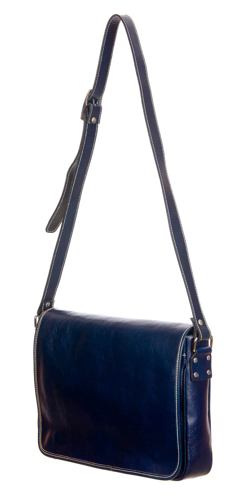 MATTIA : Borsa Messenger a Tracolla da uomo in vero cuoio, colore : BLU, Made in Italy (Borsa)
