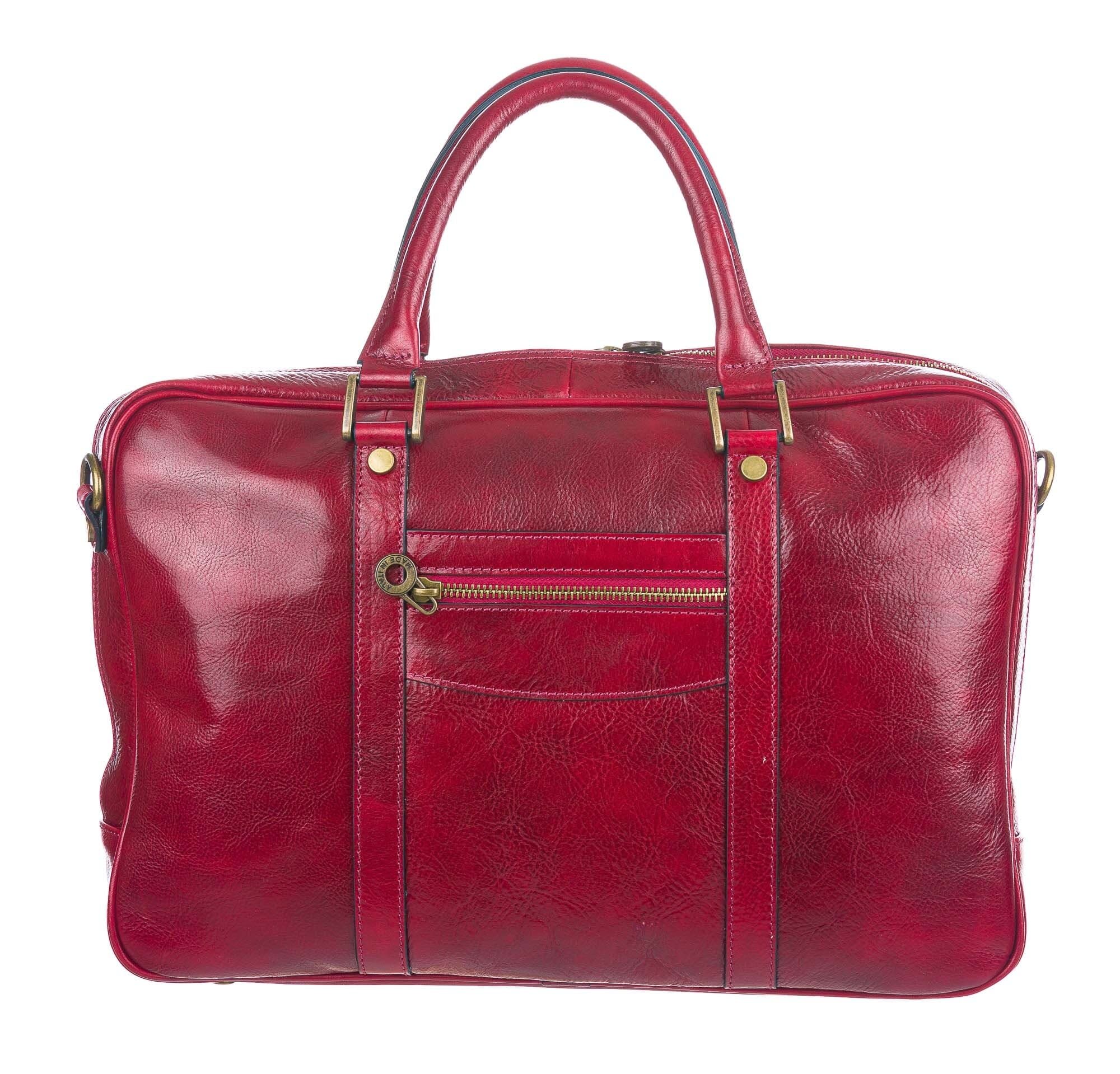 MURES : cartella ufficio / borsa lavoro, uomo - donna, in cuoio, colore: ROSSO, Made in Italy.