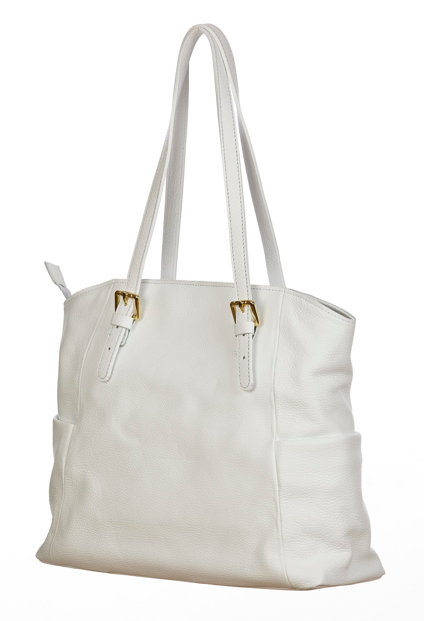 Borsa a spalla da donna in vera pelle CLERY, colore BIANCO, CHIARO SCURO, MADE IN ITALY