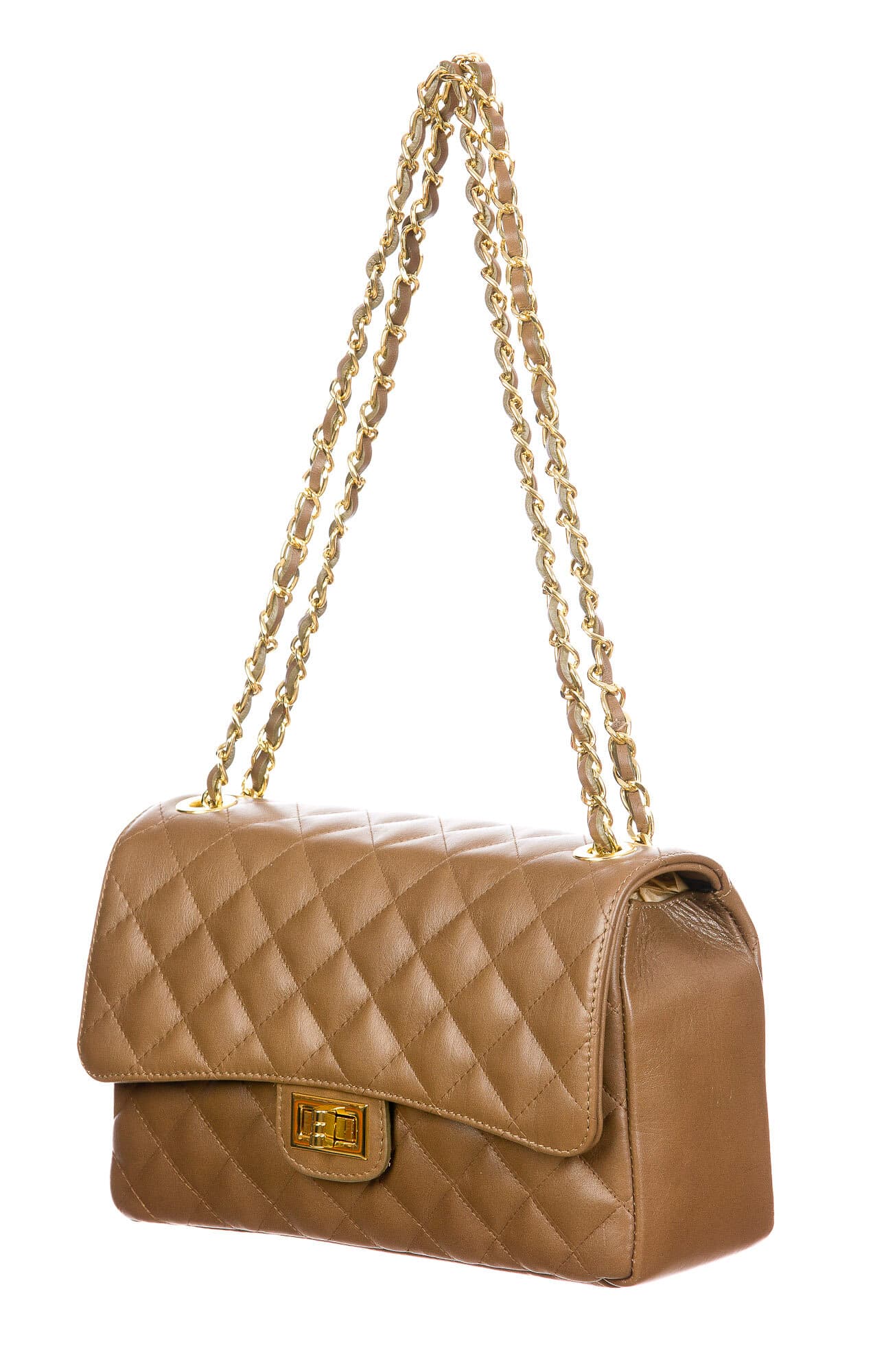 Borsa a spalla da donna in vera pelle CHARLOTTE MEDIUM, colore BEIGE, CHIAROSCURO, MADE IN ITALY