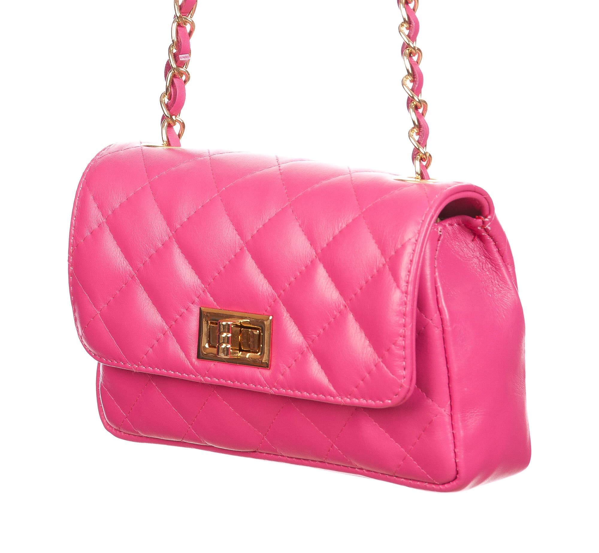 Borsa a spalla da donna in vera pelle CHARLOTTE MINI, colore FUCSIA, CHIAROSCURO, MADE IN ITALY