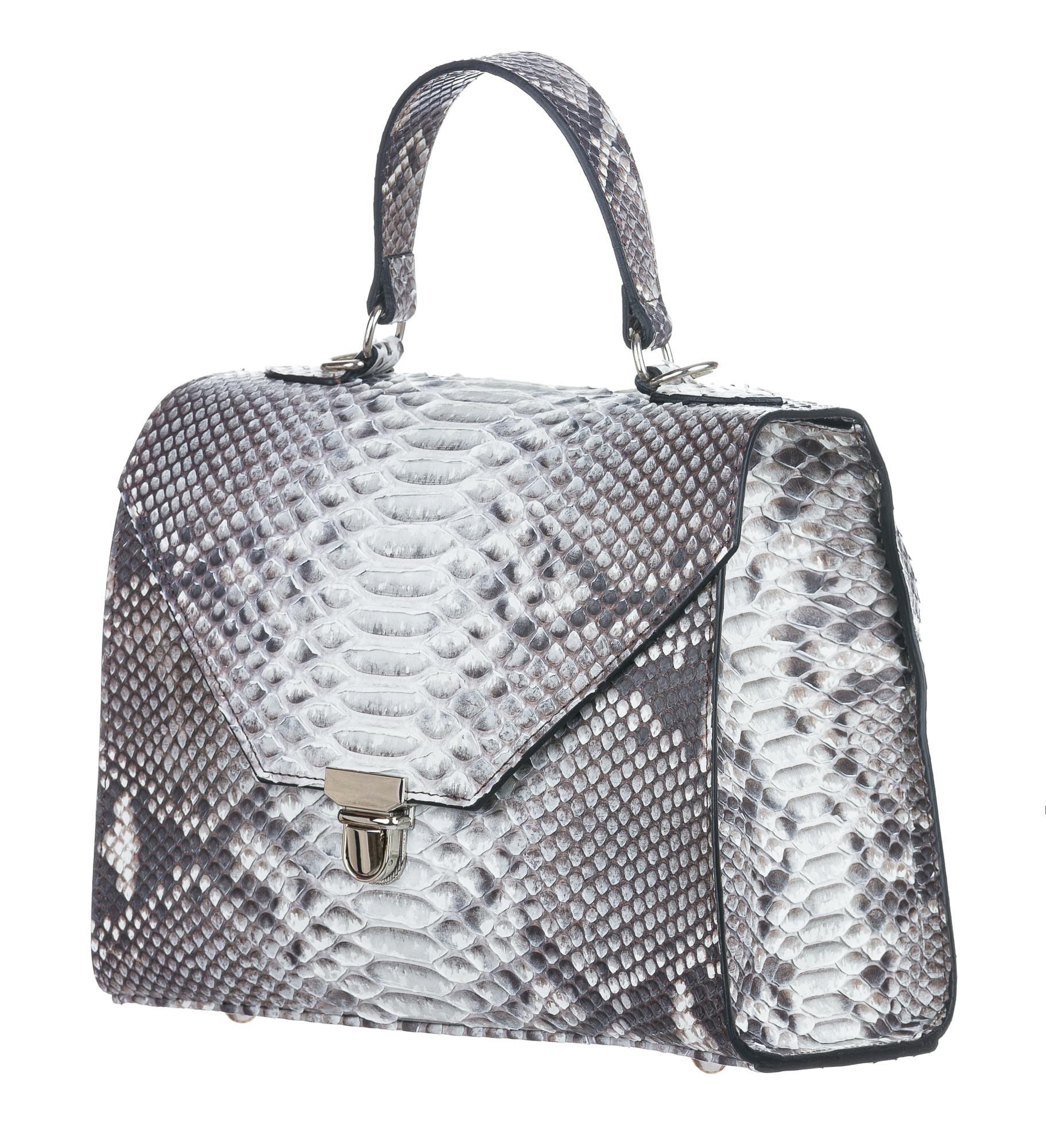 MIRANDA : borsa donna in pelle di pitone, a mano, colore : ROCCIA, Made in Italy