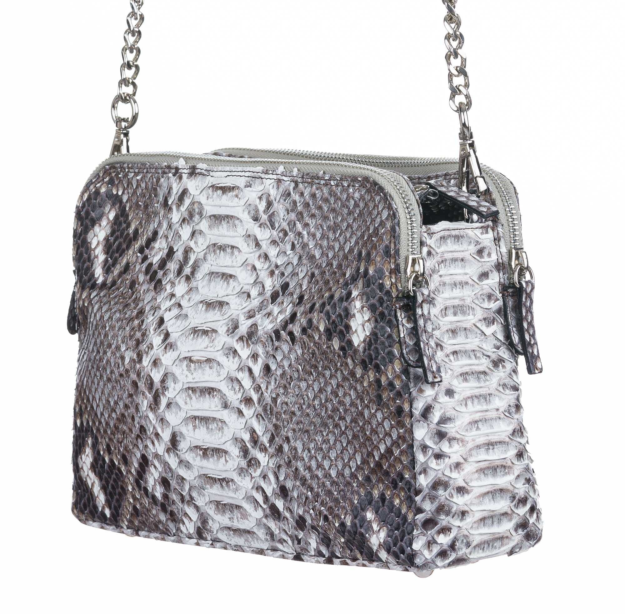 MIA : borsa donna in pelle di pitone, colore : ROCCIA, Made in Italy