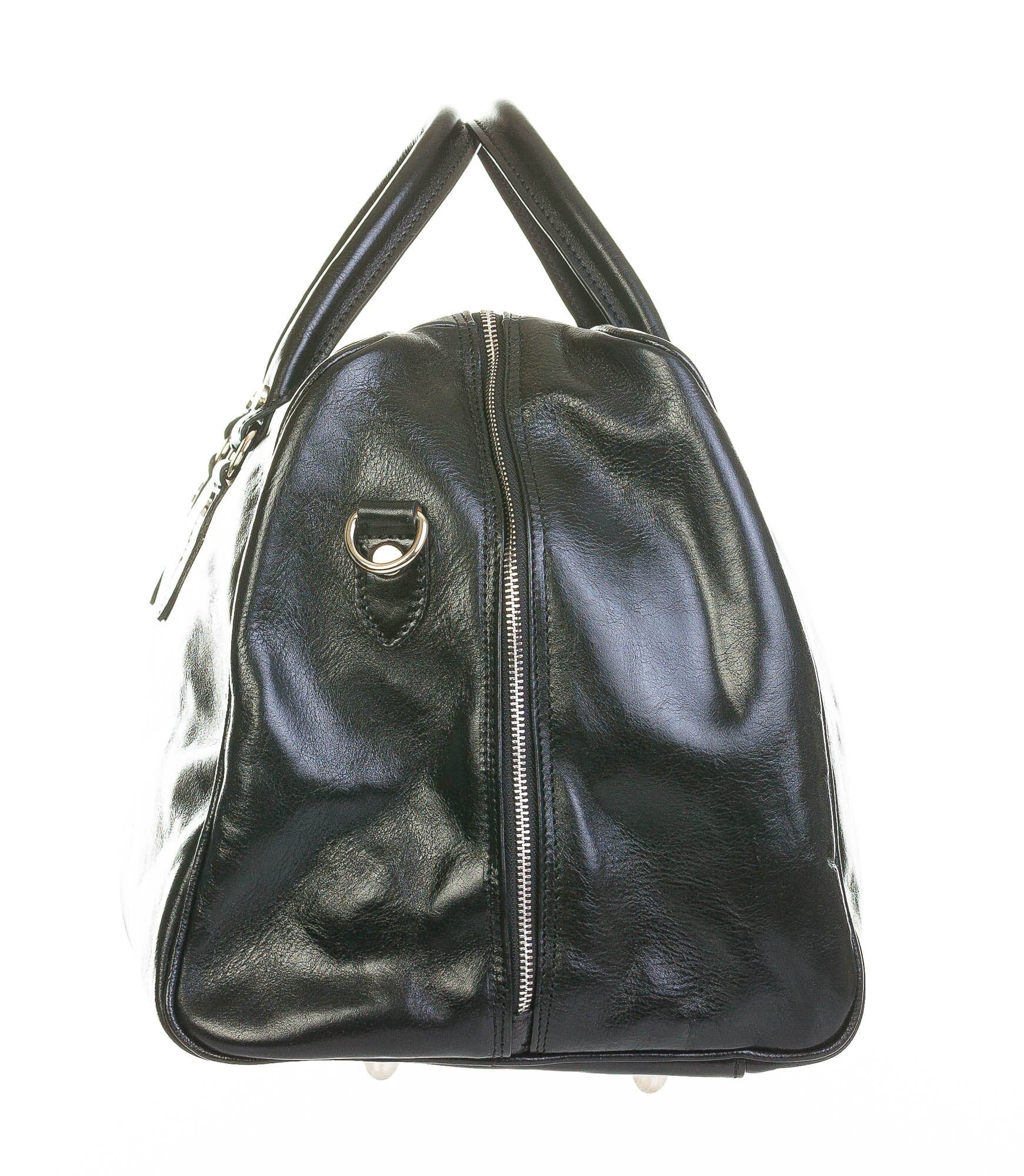 Borsone da viaggio in vero cuoio COMO MEDIO, colore NERO, TRICOLORE BANDIERA ITALIANA, CHIAROSCURO, Made in Italy