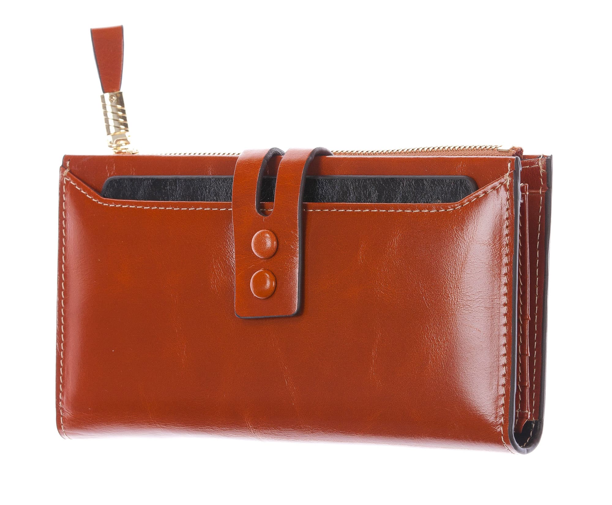 IRIS : portafoglio donna in pelle morbida cerata, colore : MARRONE, Made in Italy