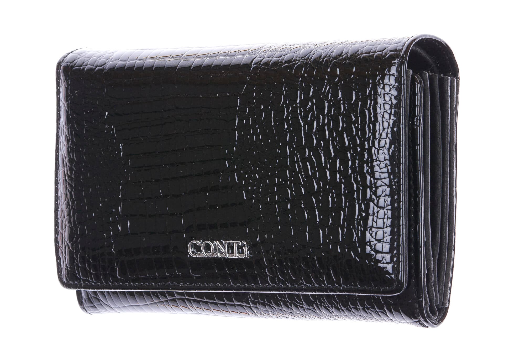 Lilia : portafoglio donna in pelle laccata, colore : NERO, Made in Italy