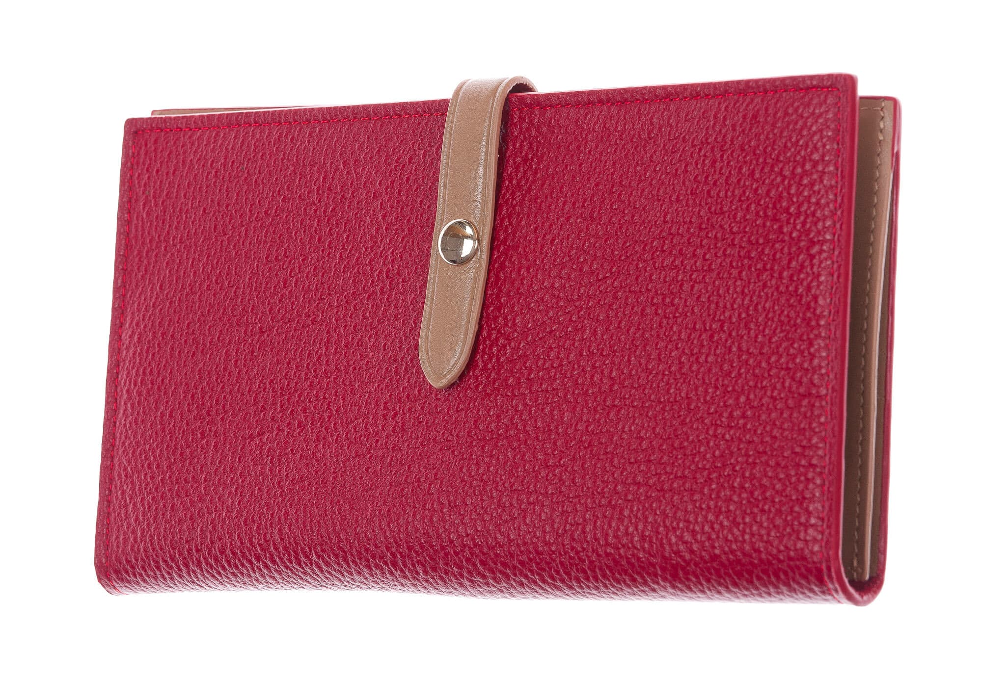 ABELIA : portafoglio donna, pelle morbida, super sottile, colore : ROSSO / TAUPE, Made in Italy