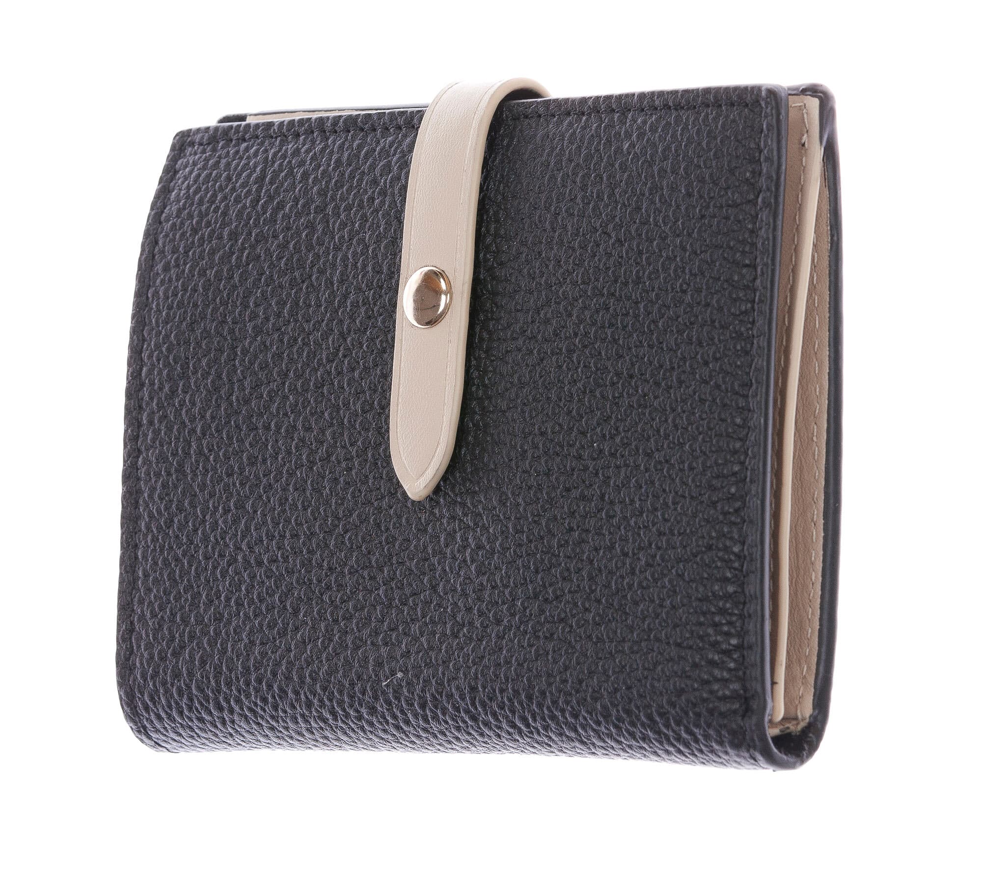 ABELIA MINI : portafoglio donna, pelle morbida, super sottile, colore : NERO / BEIGE, Made in Italy (Portafoglio