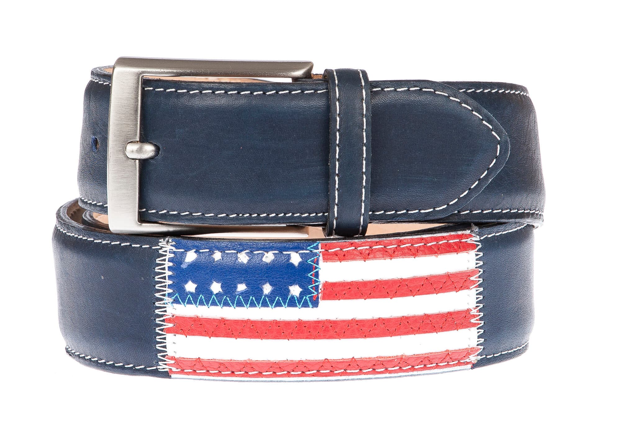 WASHINGTON: cintura uomo in cuoio, bandiere, colore: BLU / MULTICOLOR, Made in Italy (Cintura)
