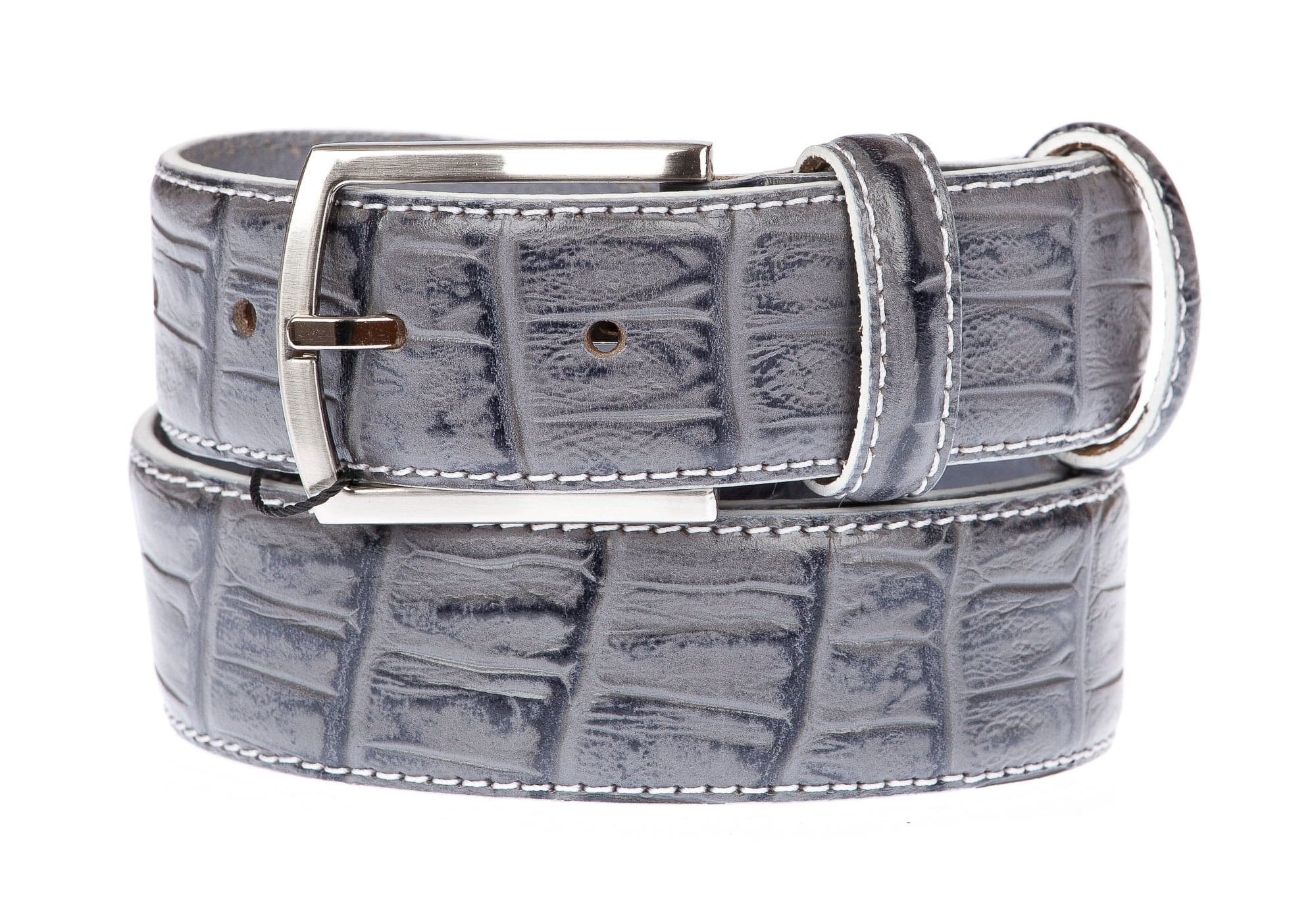 CREMONA: cintura uomo in pelle stampata coccodrillo, colore: GRIGIO, Made in Italy