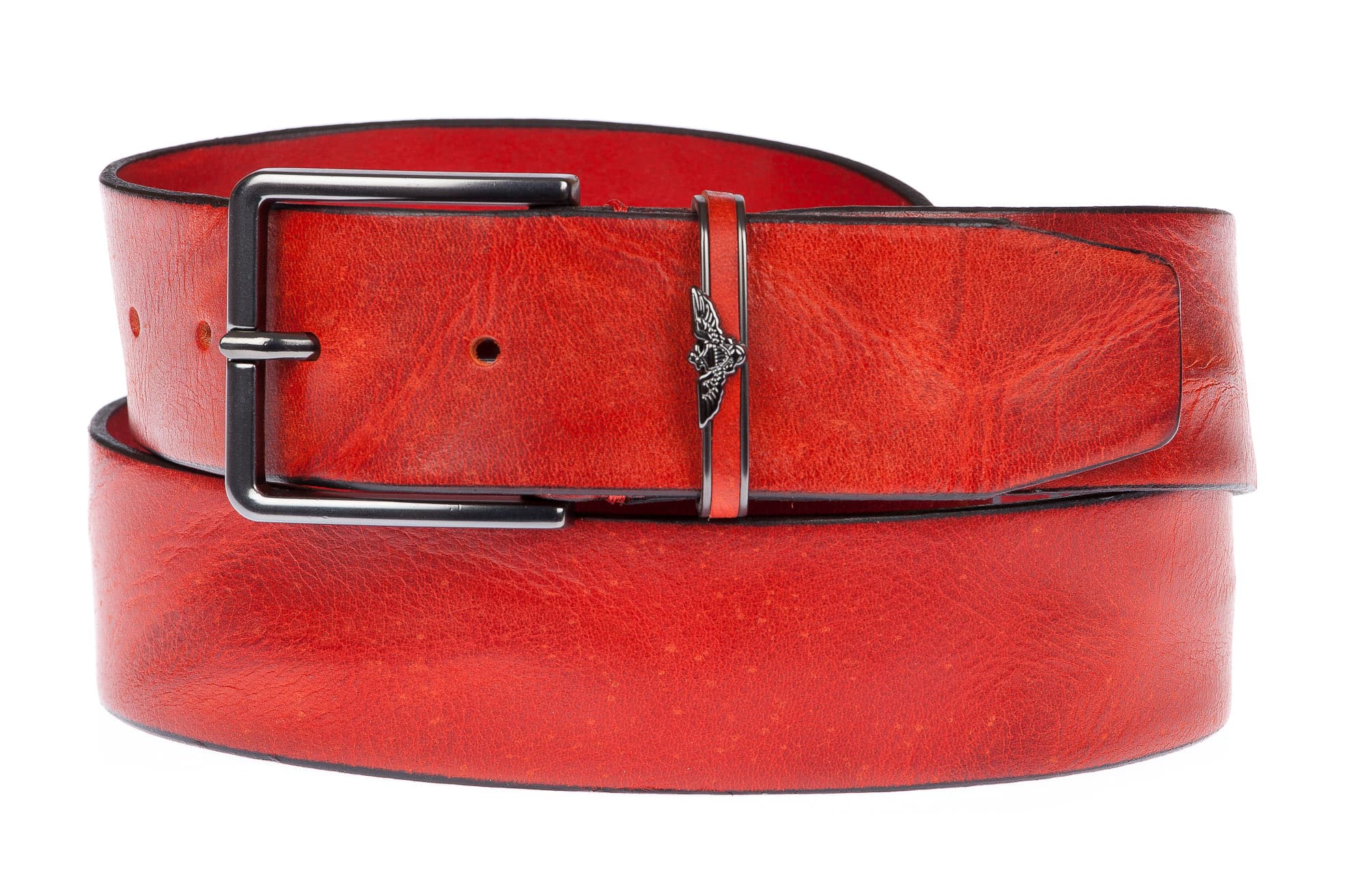 AQUILA: cintura uomo in cuoio, effetto drappeggio, colore : ROSSO, Made in Italy (Cintura)
