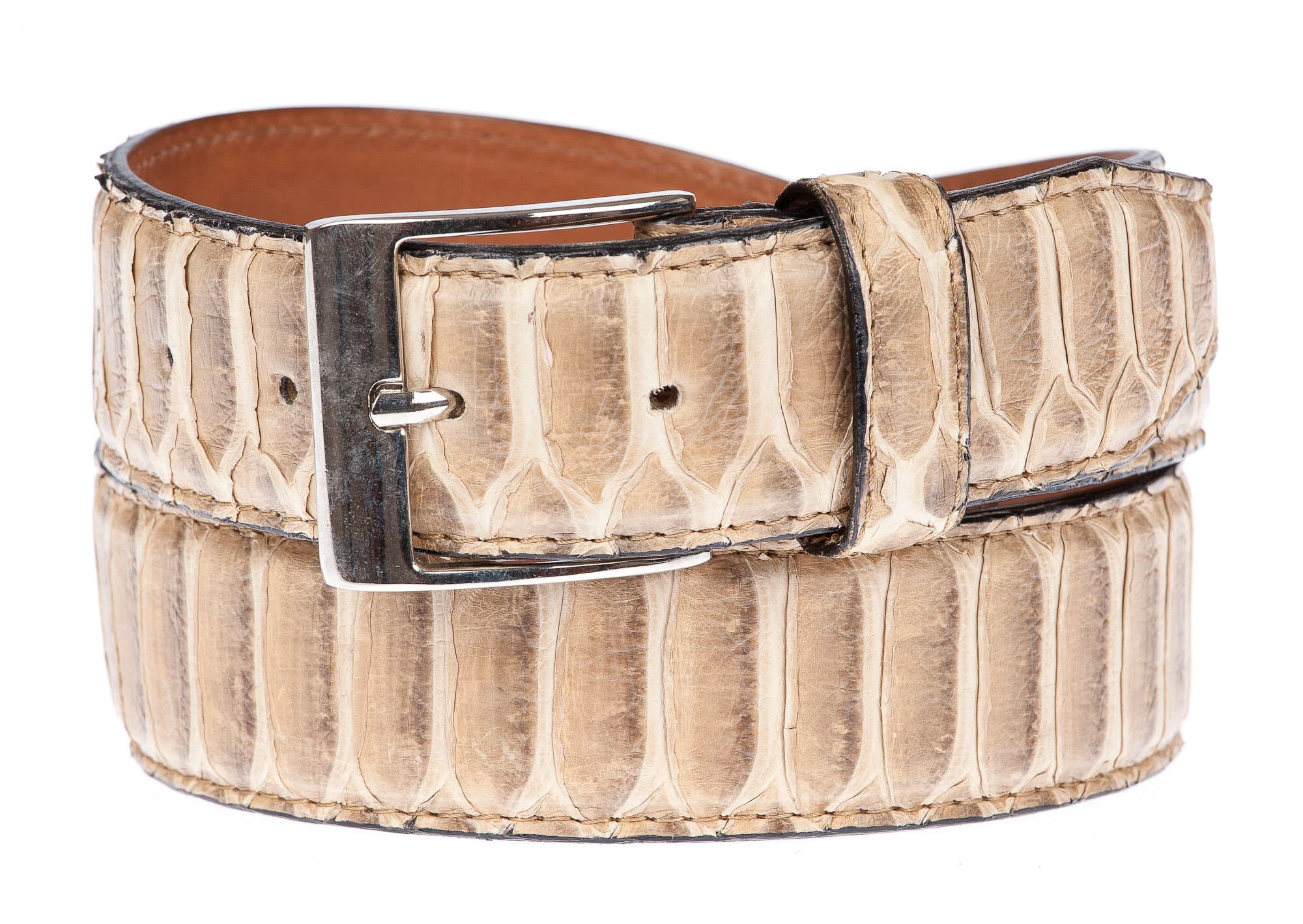 LUANDA: cintura uomo / donna in pitone, CITES, colore: BEIGE, Made in Italy