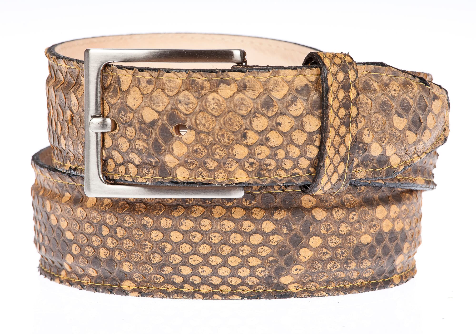 KAMPALA: cintura uomo / donna in pitone, CITES, colore: MARRONE, Made in Italy