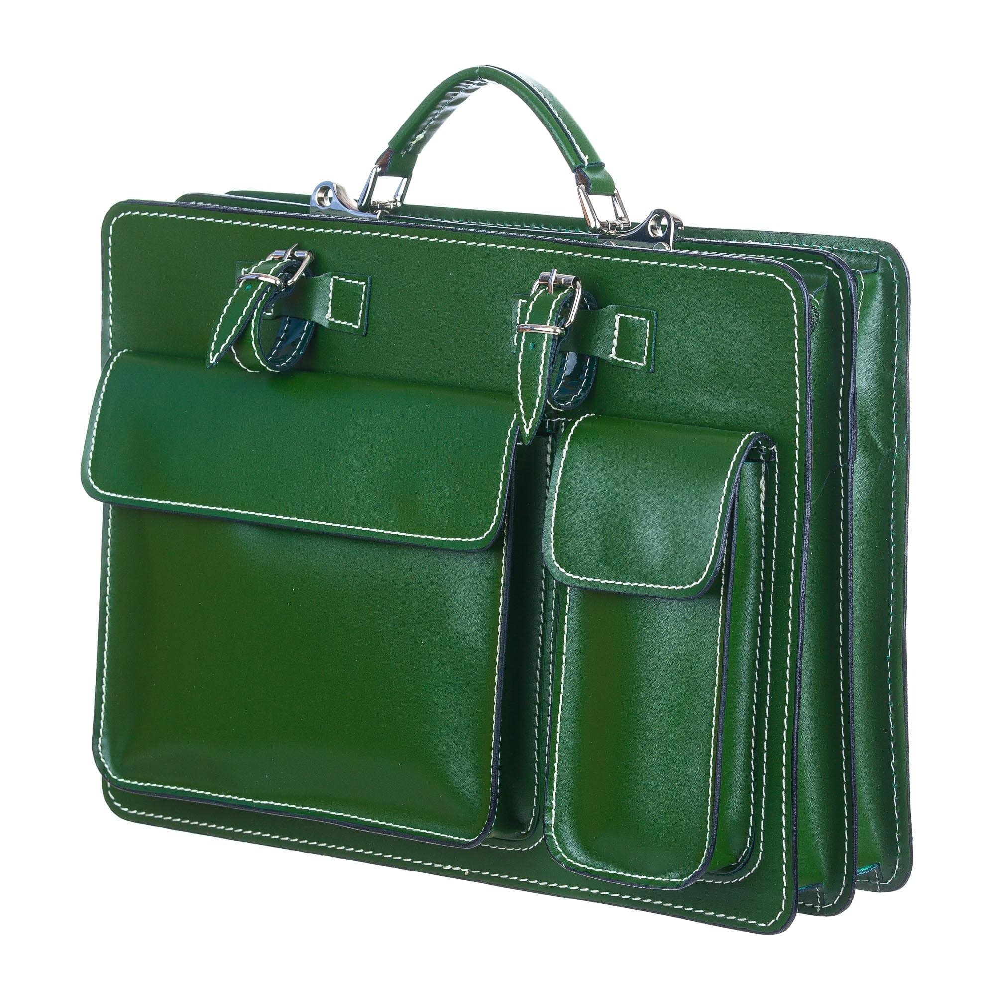 Borsa in vera pelle, mod. ALEX maxi, colore VERDE, con tracolla, CHIAROSCURO, Made in Italy adatta a computer Pc portatile 13/14 pollici, brochure grandi, cartelle e fogli formato A4