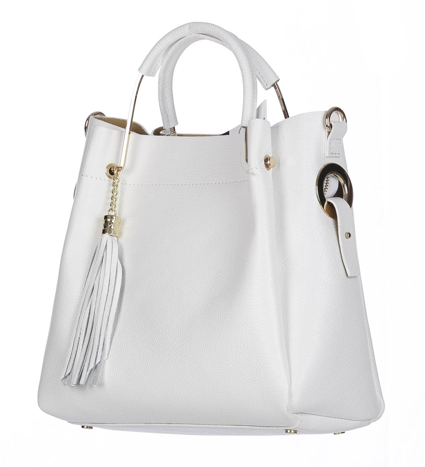Borsa donna KAROLINA a spalla in vera pelle rigida, colore BIANCO, CHIARO SCURO, Made in Italy