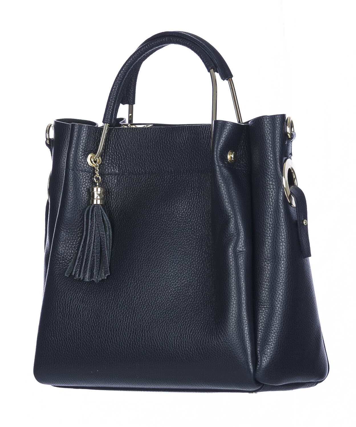 Borsa donna KAROLINA a spalla in vera pelle rigida, colore BLU SCURO, CHIARO SCURO, Made in Italy