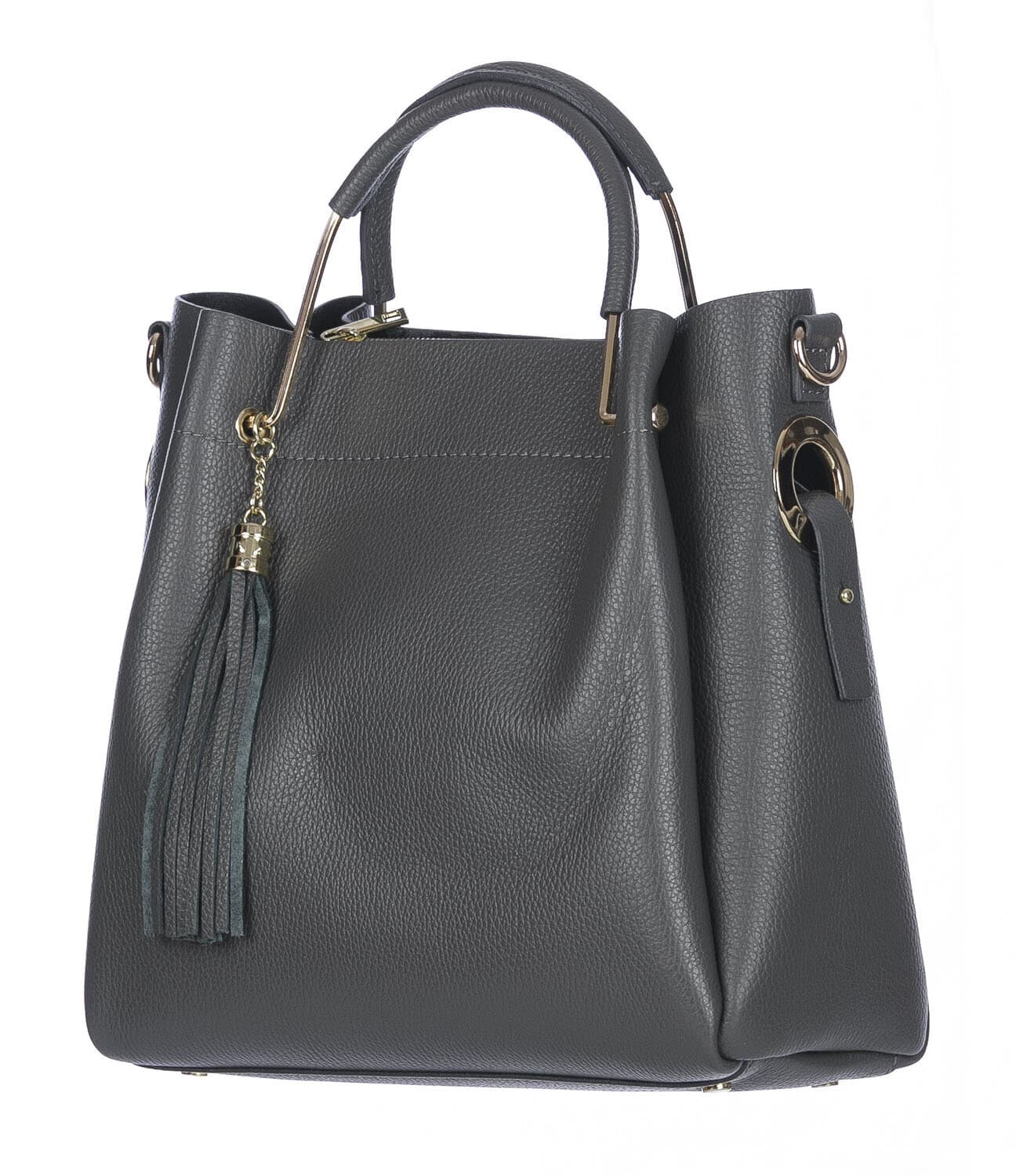 Borsa donna KAROLINA a spalla in vera pelle rigida, colore GRIGIO, CHIARO SCURO, Made in Italy