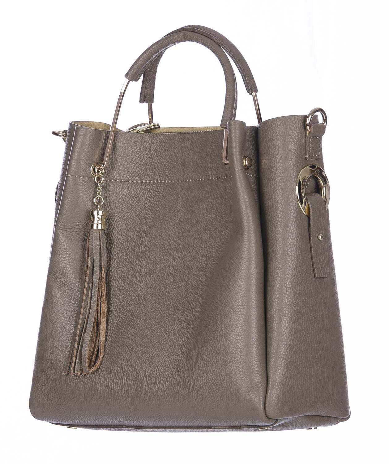 Borsa donna KAROLINA a spalla in vera pelle rigida, colore BEIGE, CHIARO SCURO, Made in Italy