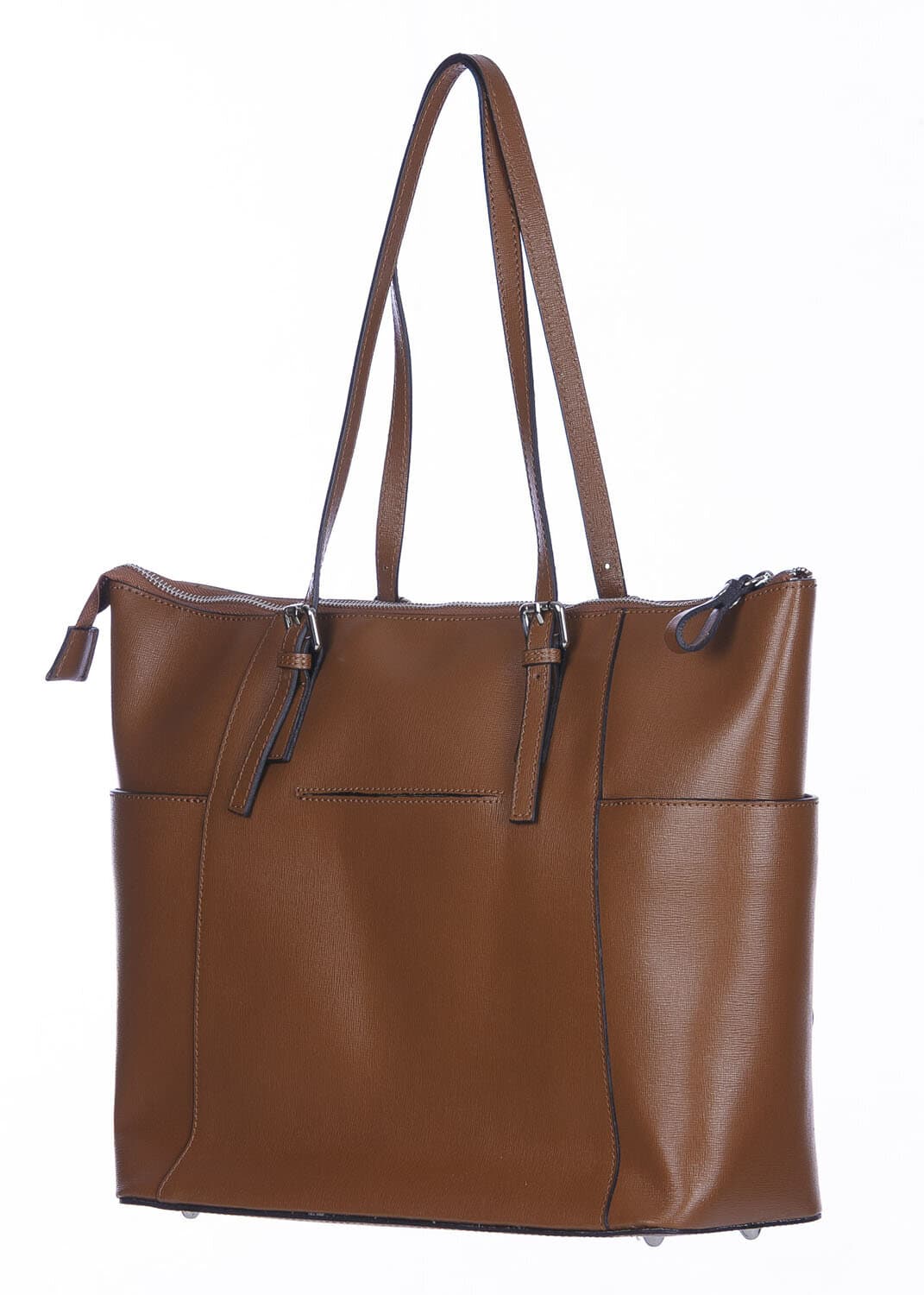 Borsa a spalla donna AMBRA in vera pelle rigida saffiano, colore MIELE, SANTINI, Made in Italy