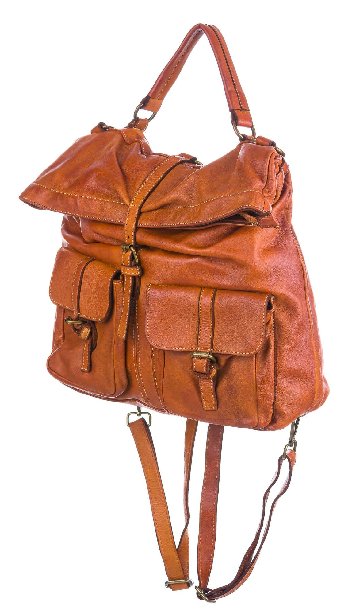 Genuine aged vintage leather backpack for woman MONTE MILETTO, HONEY, CHIARO SCURO, MADE IN ITALY
