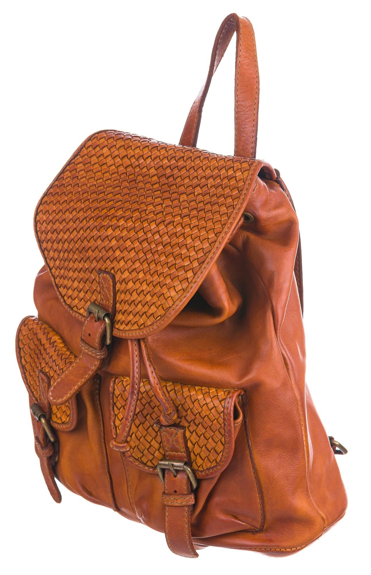 Genuine vintage leather backpack for woman MONTE SOLENNE, HONEY, CHIARO SCURO, MADE IN ITALY