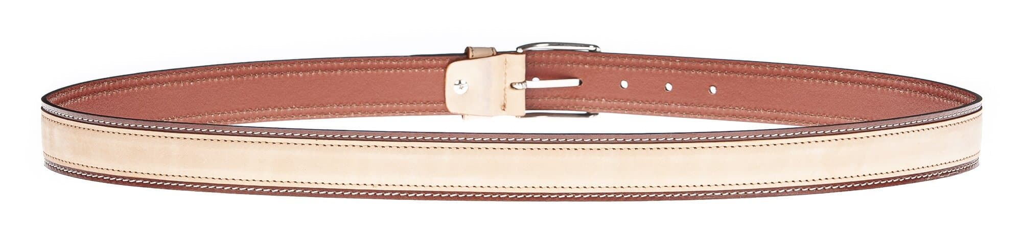 Cintura uomo in vera pelle MONTECCHIO, colore BEIGE/MARRONE, CHIAROSCURO, Made in Italy