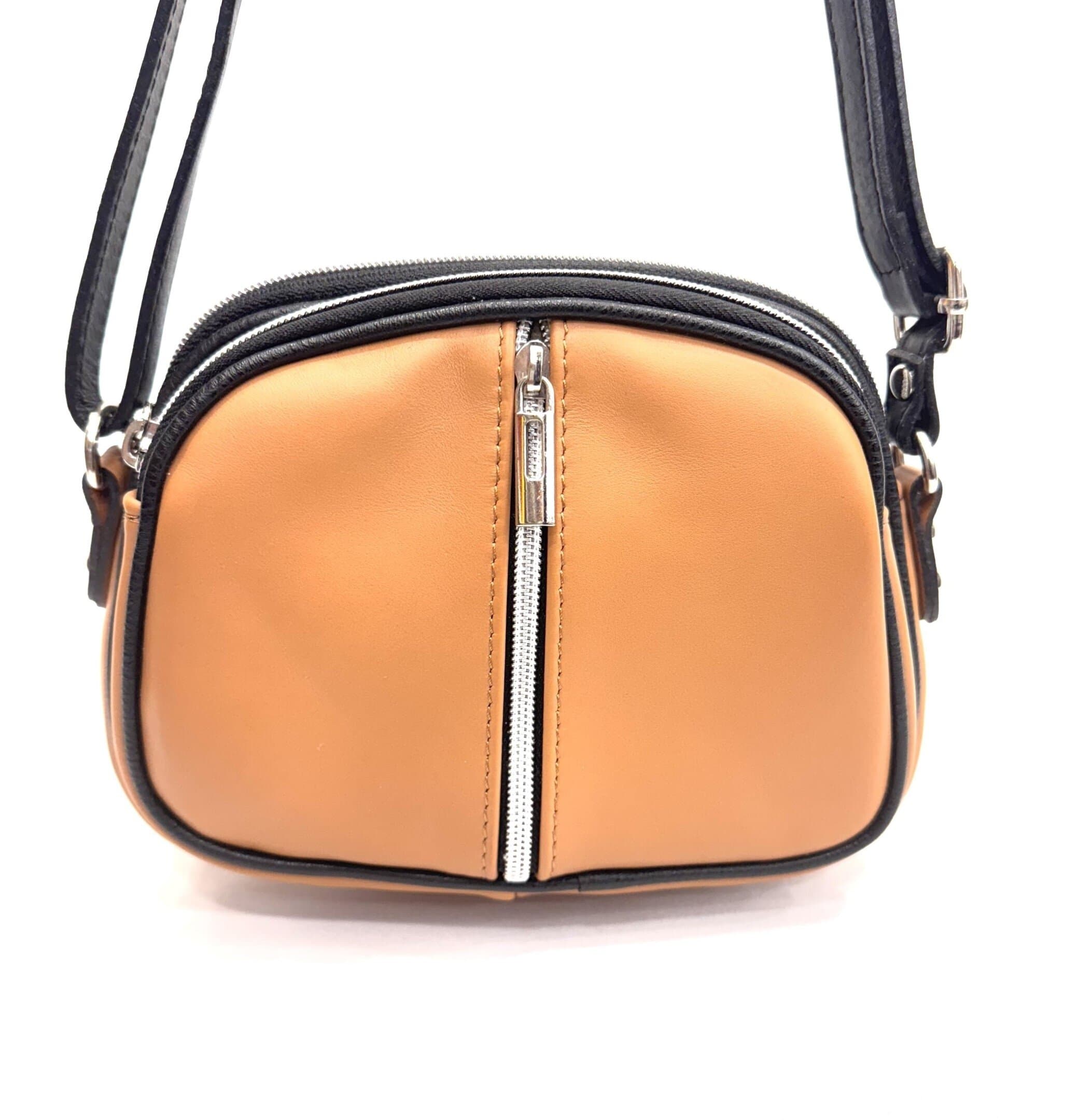 Borsa a tracolla da donna in vera pelle primo fiore, GIUSY, colore MIELE, CHIARO SCURO, Made in Italy